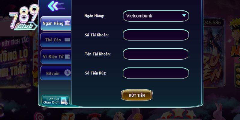 Rút tiền 789Club – Rinh tiền thắng về túi chỉ sau 1 phút 1 Người chơi sẽ được hỗ trợ rút tiền với nhiều phương thức khác nhau